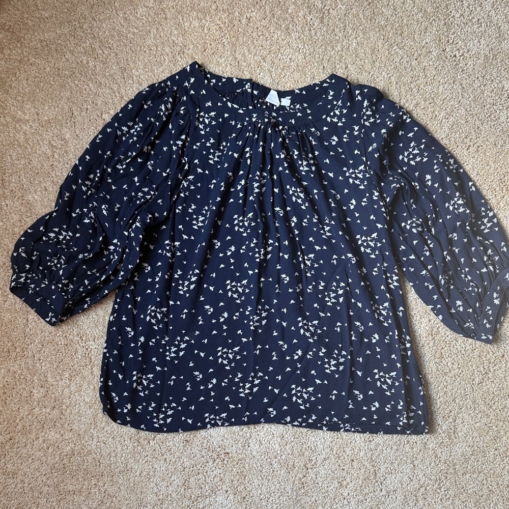 GAP Navy Blouse with White Floral Design